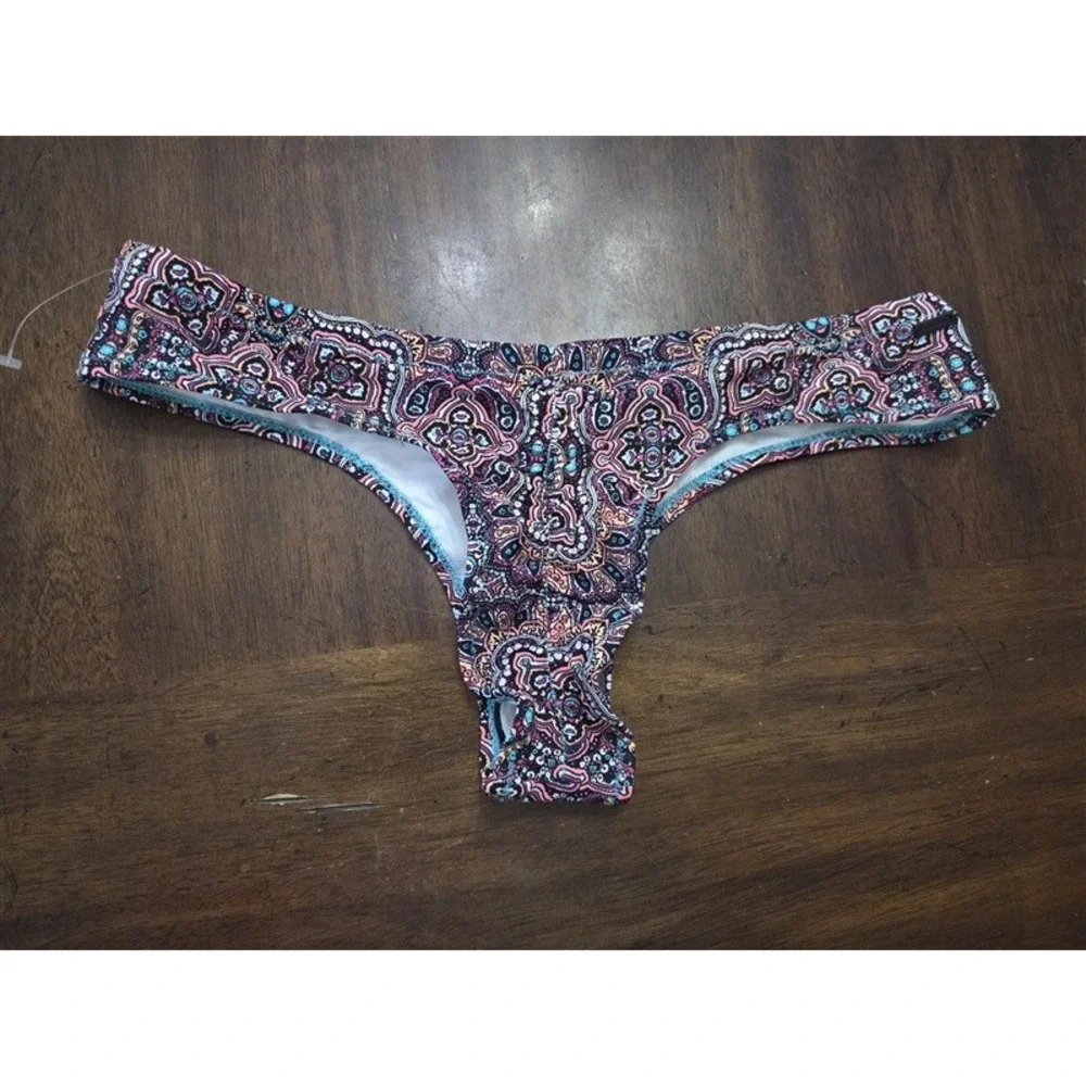 NWOT Volcom XL Medallion Pink & Yellow Cheeky Bikini Swim Bottoms 131856